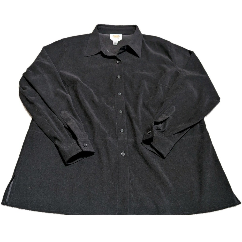 VTG TALBOTS Black Faux Suede Sz 1X Long Sleeve‎ Button Up Shirt Dinner Shirt